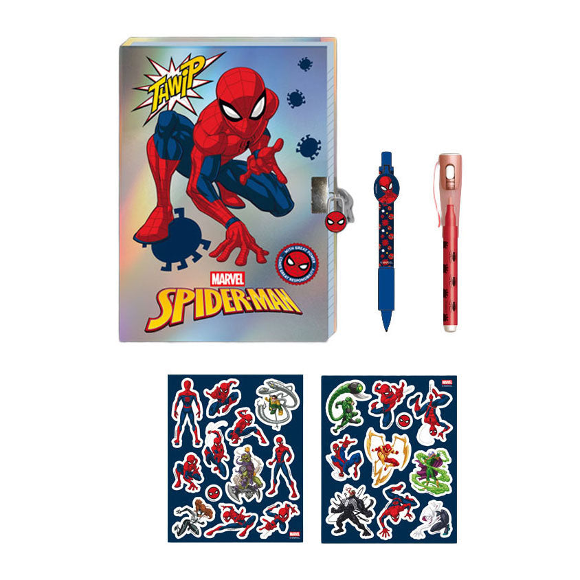 Spiderman dagboek met slot, magische pennen en stickers