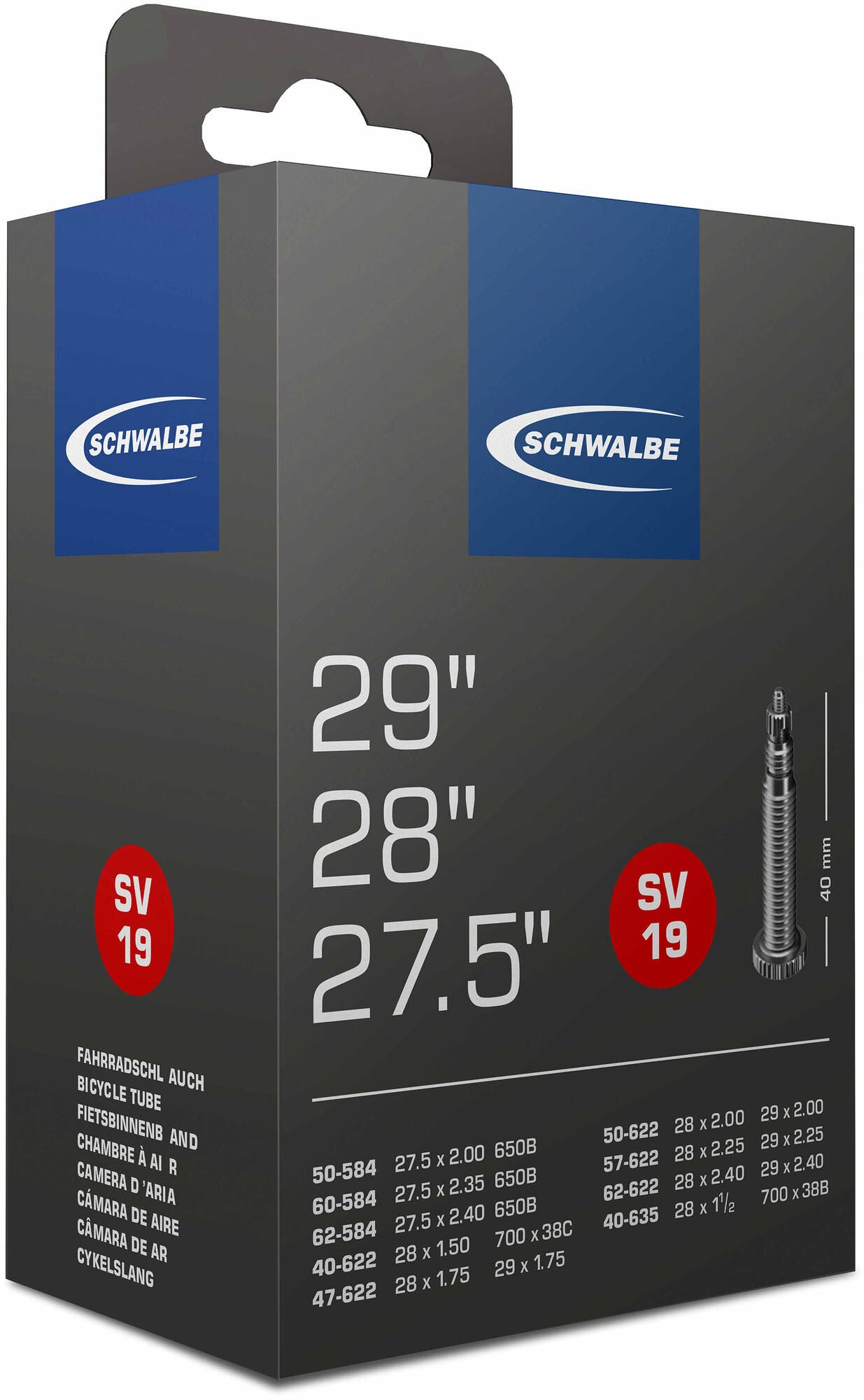 Schwalbe binnenband tube #19 40 62-584 635 sv40 autom