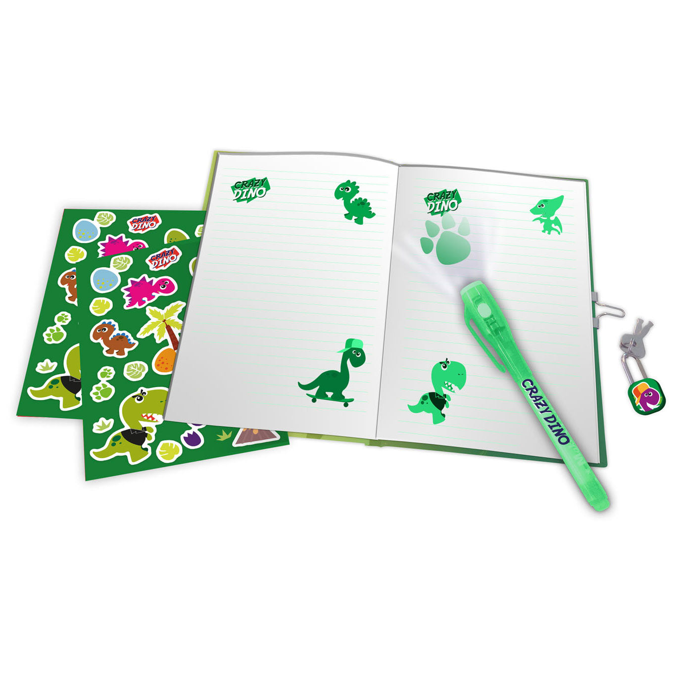 Dagboek met Stickers en Geheimschrift Pen Dinosaurus