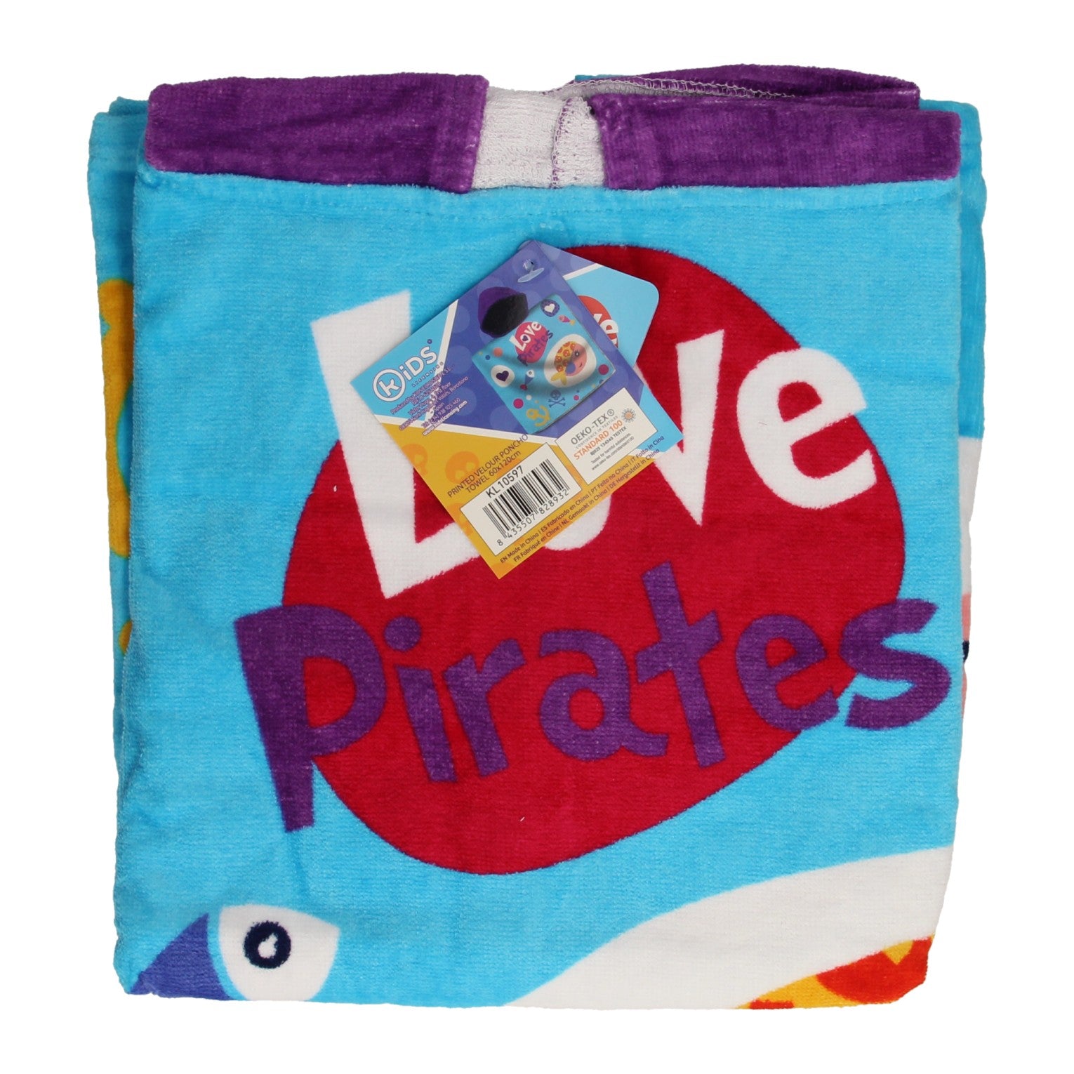 Kinderlicentie handdoekponcho piraatjes, 60x120cm