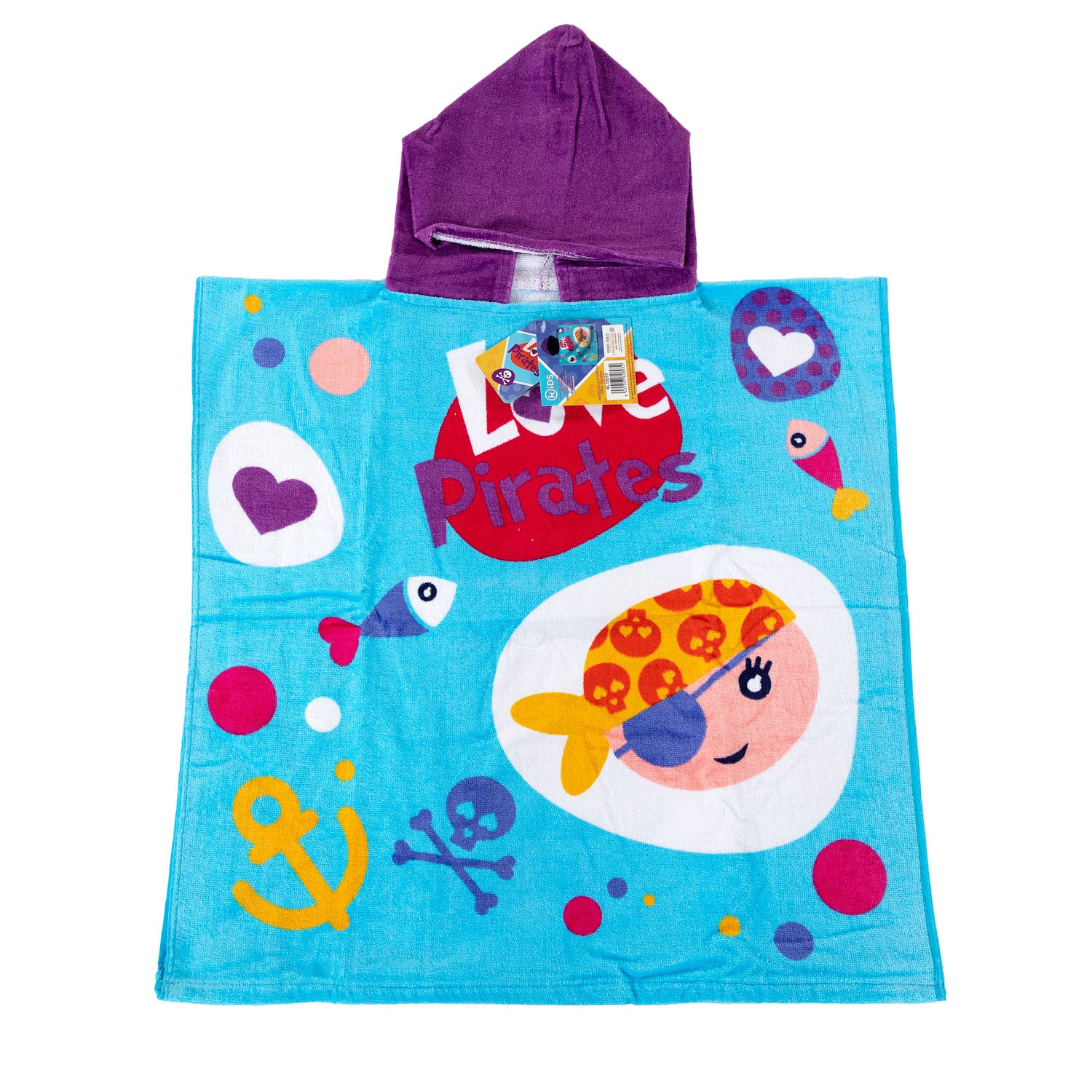 Kinderlicentie handdoekponcho piraatjes, 60x120cm