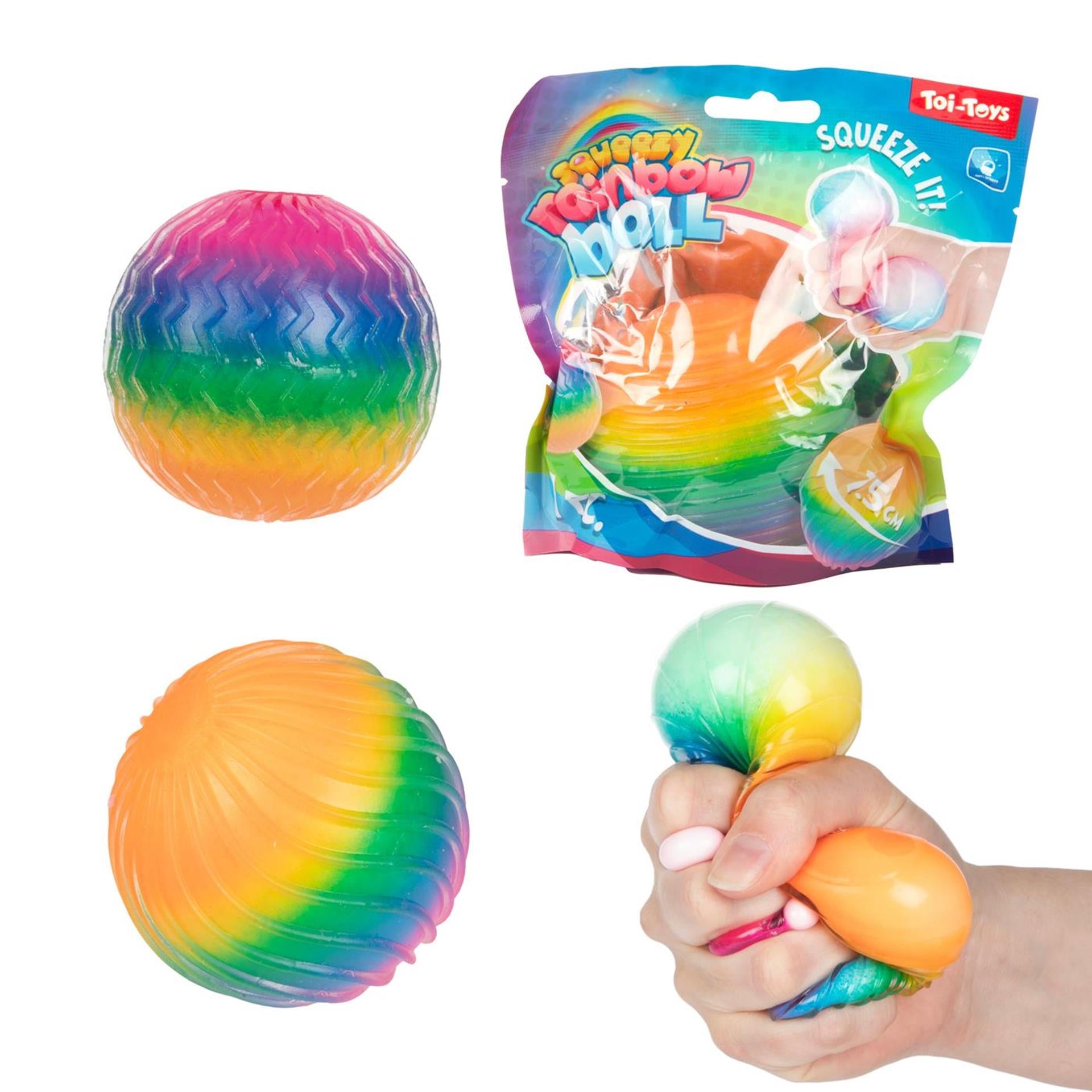 Toi-toys fun textuurknijpbal regenboogribbels foam, 7cm