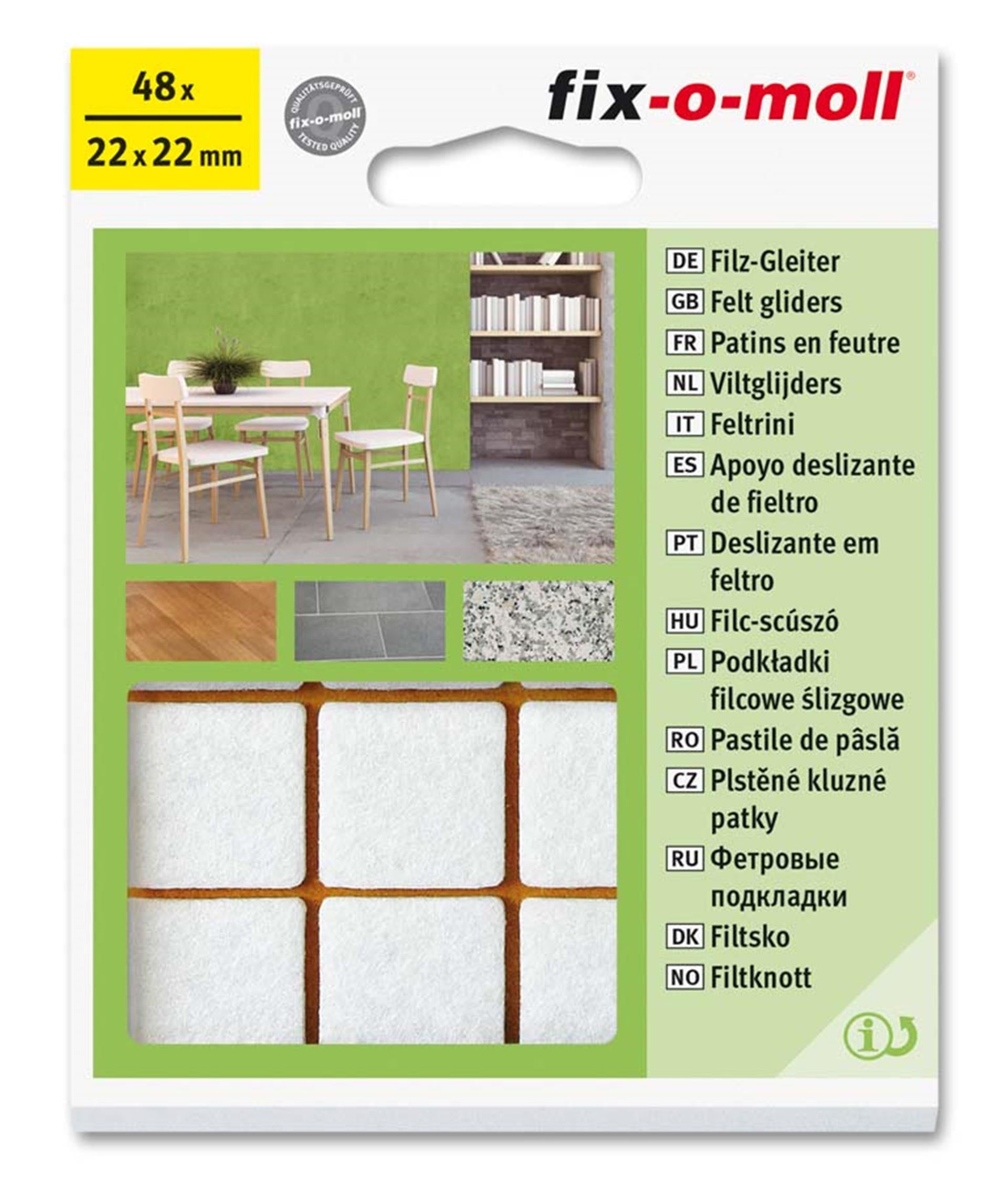 Fix-o-moll viltglijder ø22mm 48st. wit