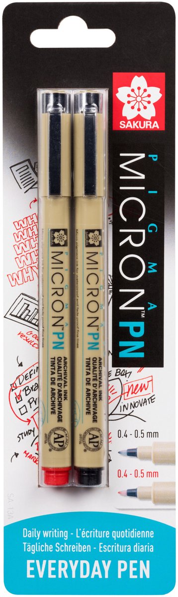 Sakura pigma micron pn zwart, rood, 2 stuks
