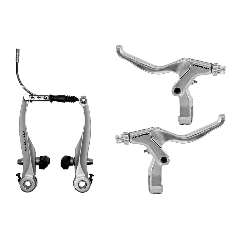 remset V-brake met remgrepen aluminium zilver