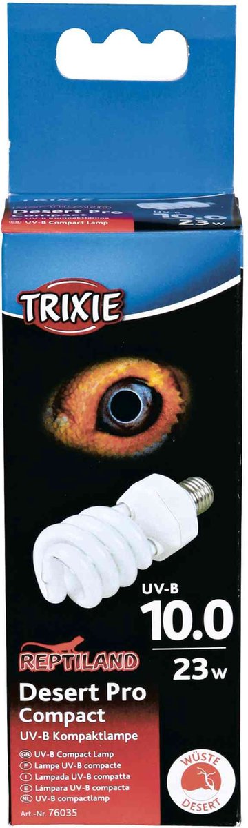 Trixie uv-b lamp 10.0 - compact 23 watt - 6x6x15.2 cm voor reptielen