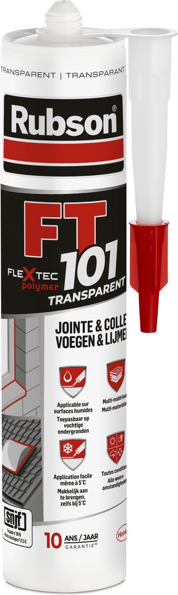 Rubson ft101 bouwkit transparant 280 ml – montagekit afdichtkit met flextec® – sterk, elastisch waterdicht – voor binnen buiten – hecht op beton, hout, metaal kunststof