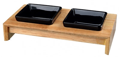 Trixie Ceramic Feeding Set with Wooden Stand, Black