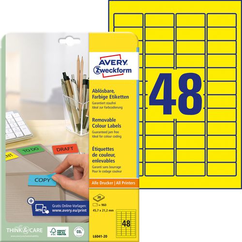Avery etiketten zweckform l6041 geel 960 stuks