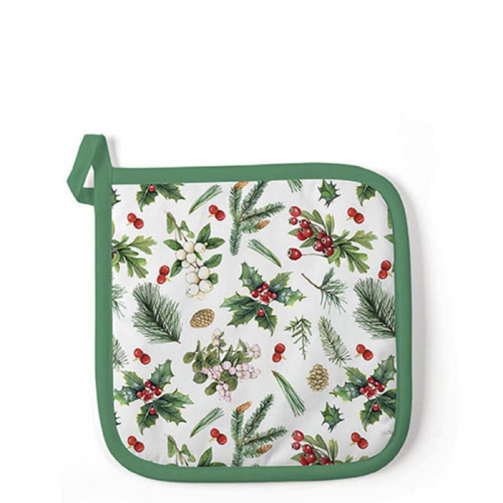 Ambiente pannenlap winter greenery 20x20cm katoen wit