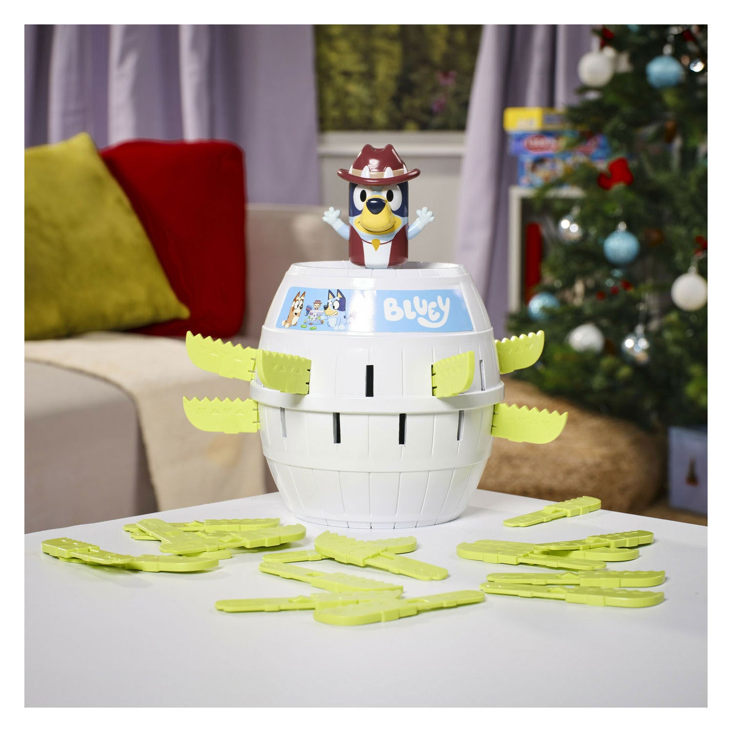 Tomy pop-up bluey in het ton kinderspel