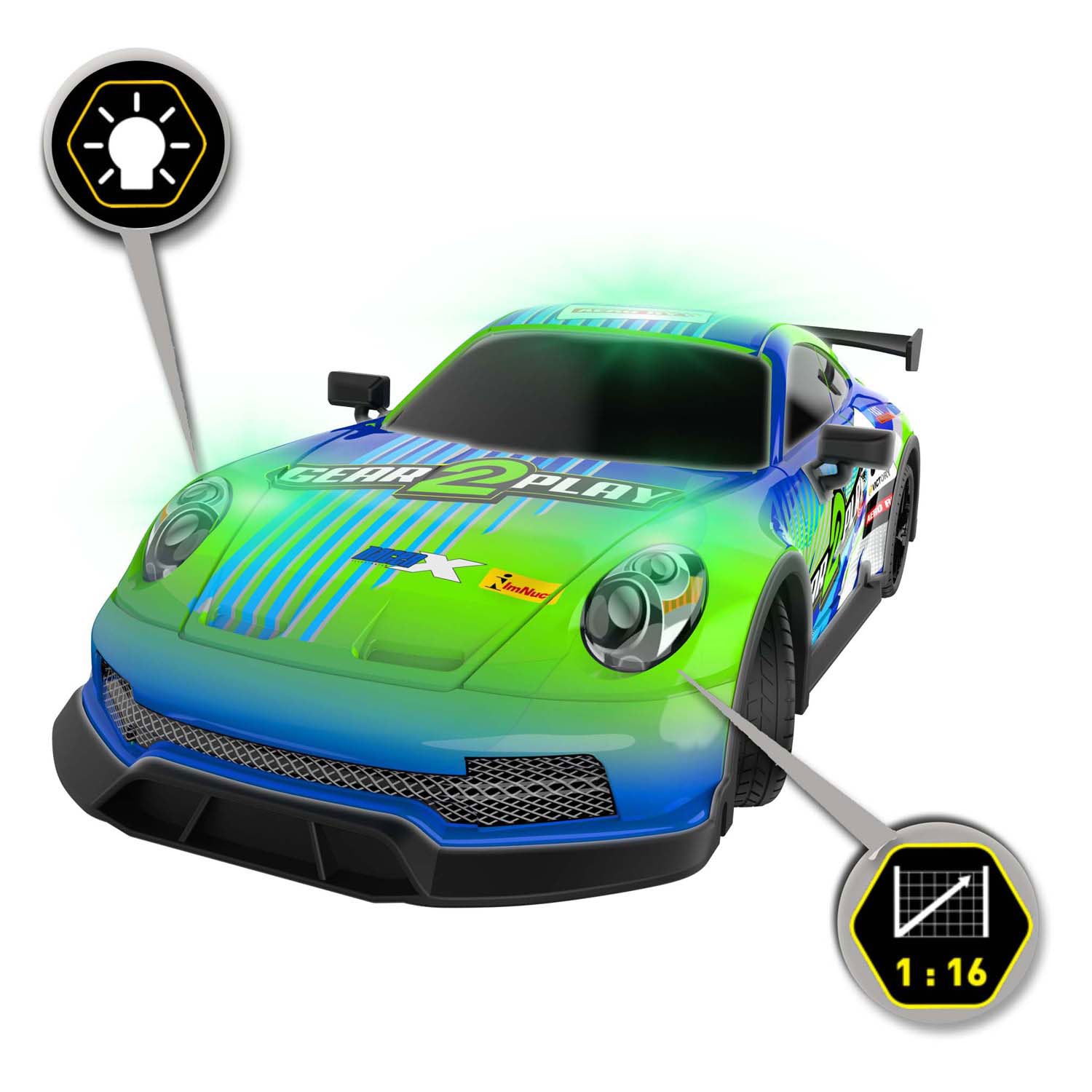 Gear2play rc nachtflitser bestuurbare auto