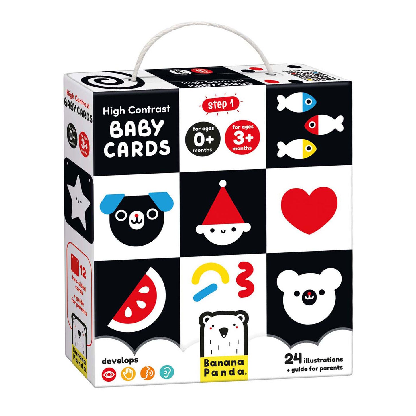Banana panda - hoog contrast babykaarten 0m+ 3m+ - 24st.