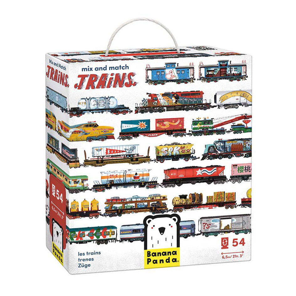 Banana panda puzzel trein speelgoed - mix and match treinen 54 stukjes.