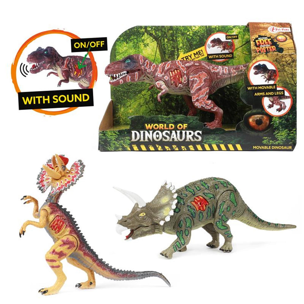 Wereld van dinosaurussen dilophosaurus, beweegbare dino met geluid
