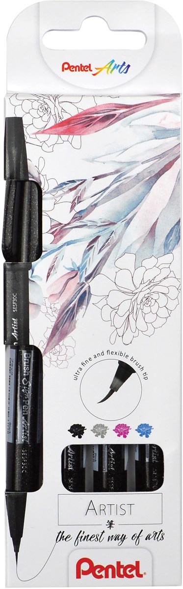 Pentel - brush sign artist pen - 4 kleuren z r g lb