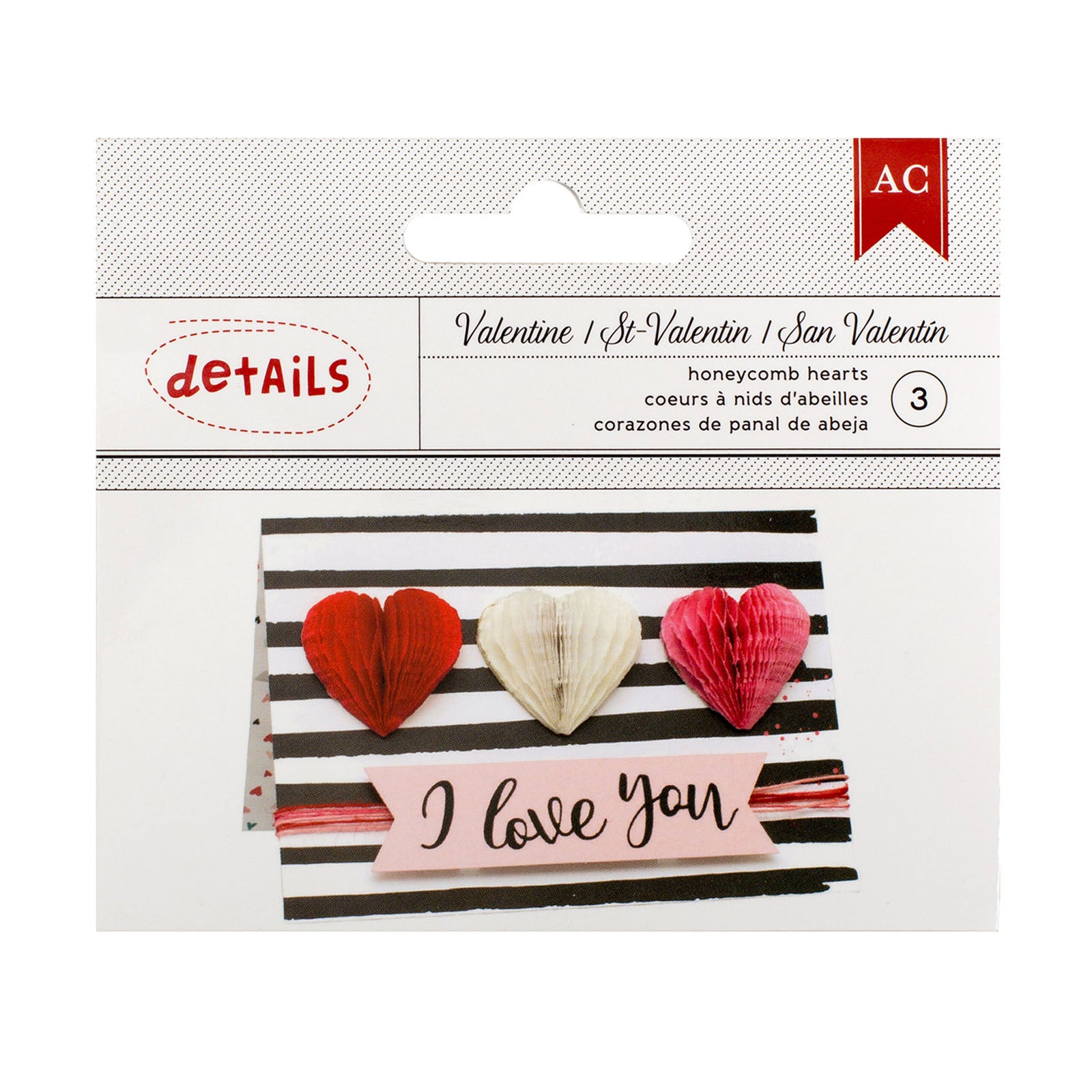 American crafts • valentines heart honeycomb x3