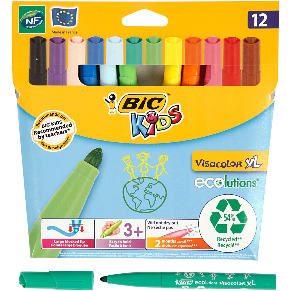 Bic visa color kleurstiften, lijndikte 3 mm, diverse kleuren, 12 stuk 1 doos