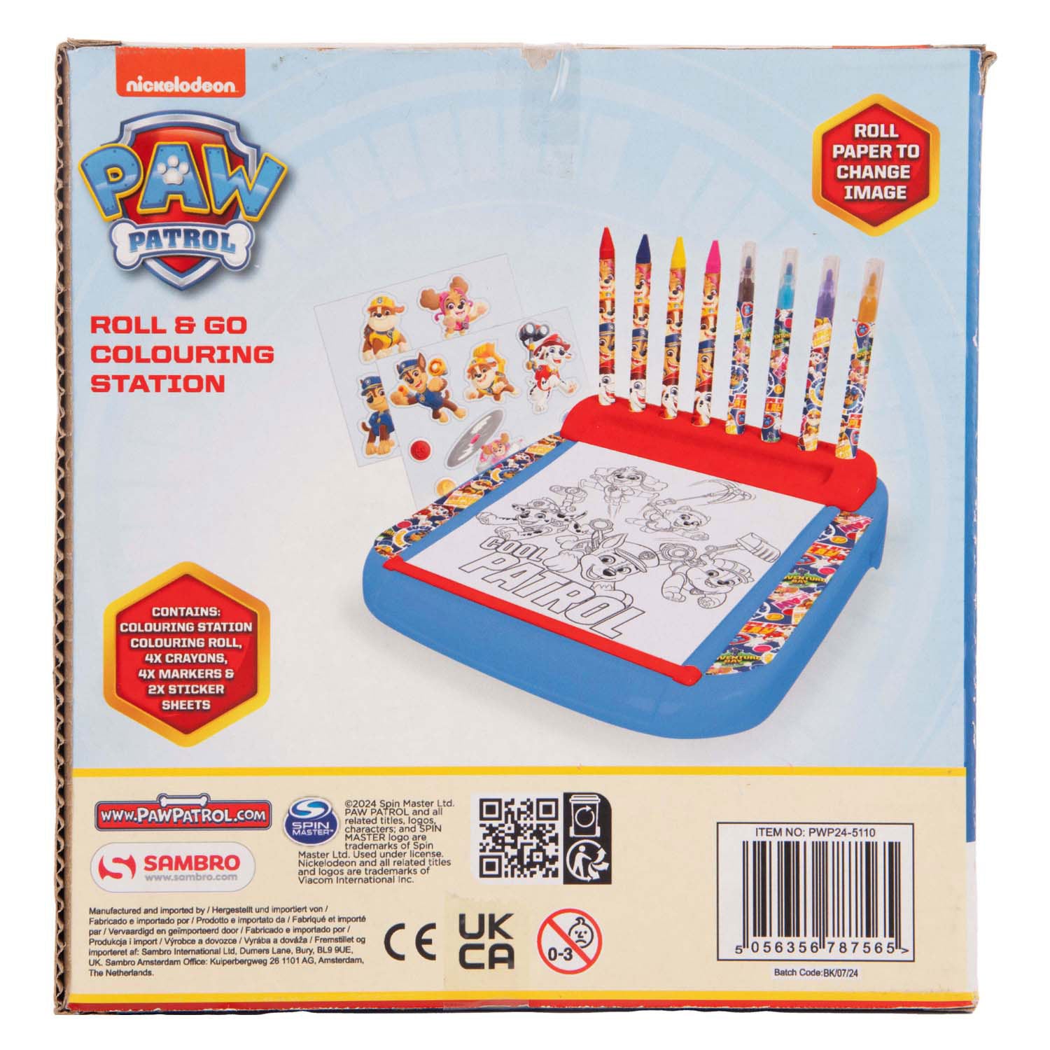 Sambro Paw Patrol tekenbord met rol kleurset, 12dlg.