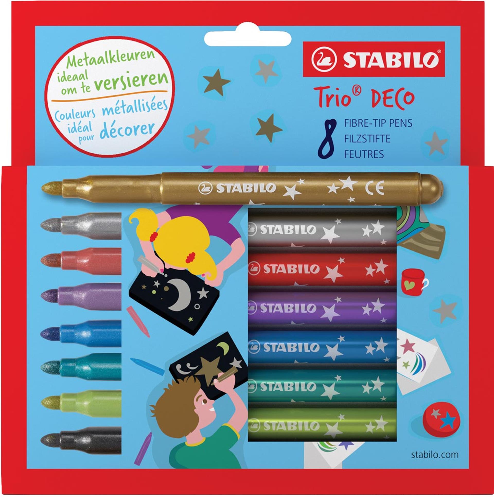 Stabilo trio deco - metallic viltstift - etui met 8 stuks