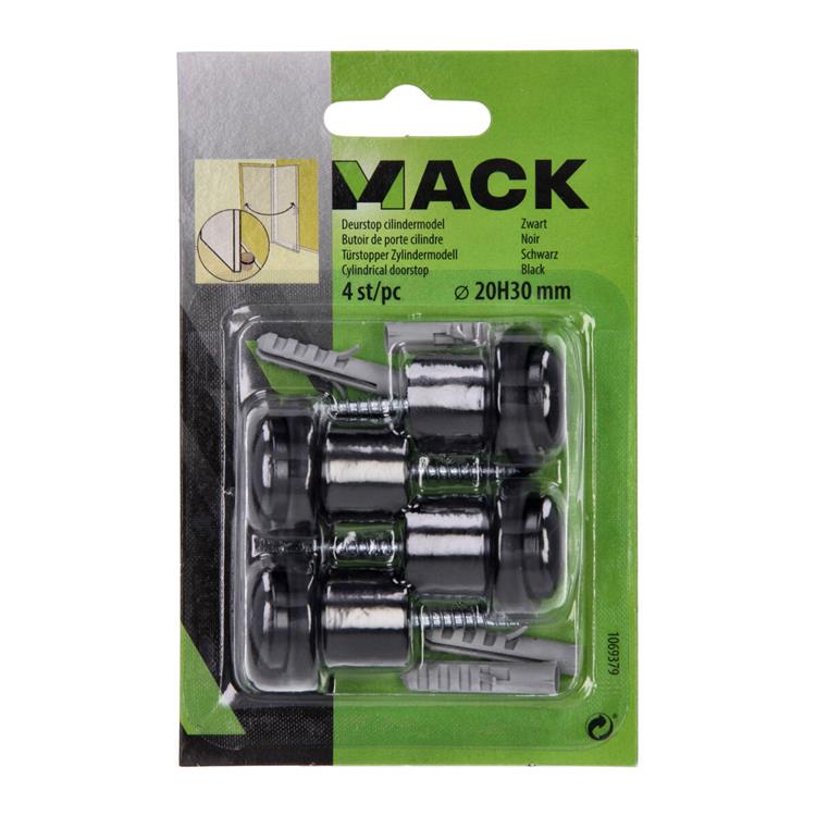 Mack 1069379 - deurstop cilindermodel zwart ø 20h30 mm 4 st pc | 6 stuks