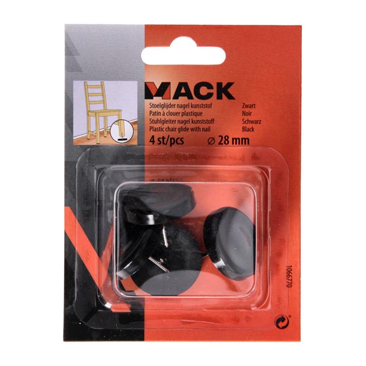Mack 1066770 - stoelglijder nagel kunststof zwart ø 28 mm 4 st pcs | 6 stuks
