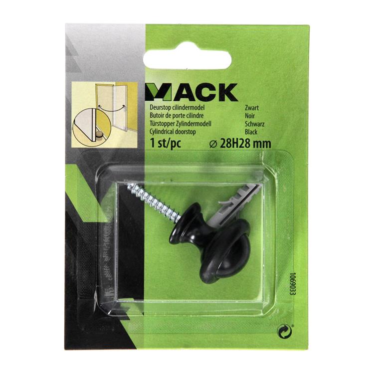 Mack 1069033 - deurstop cilindermodel zwart ø 28h28 mm 1 st pc | 6 stuks