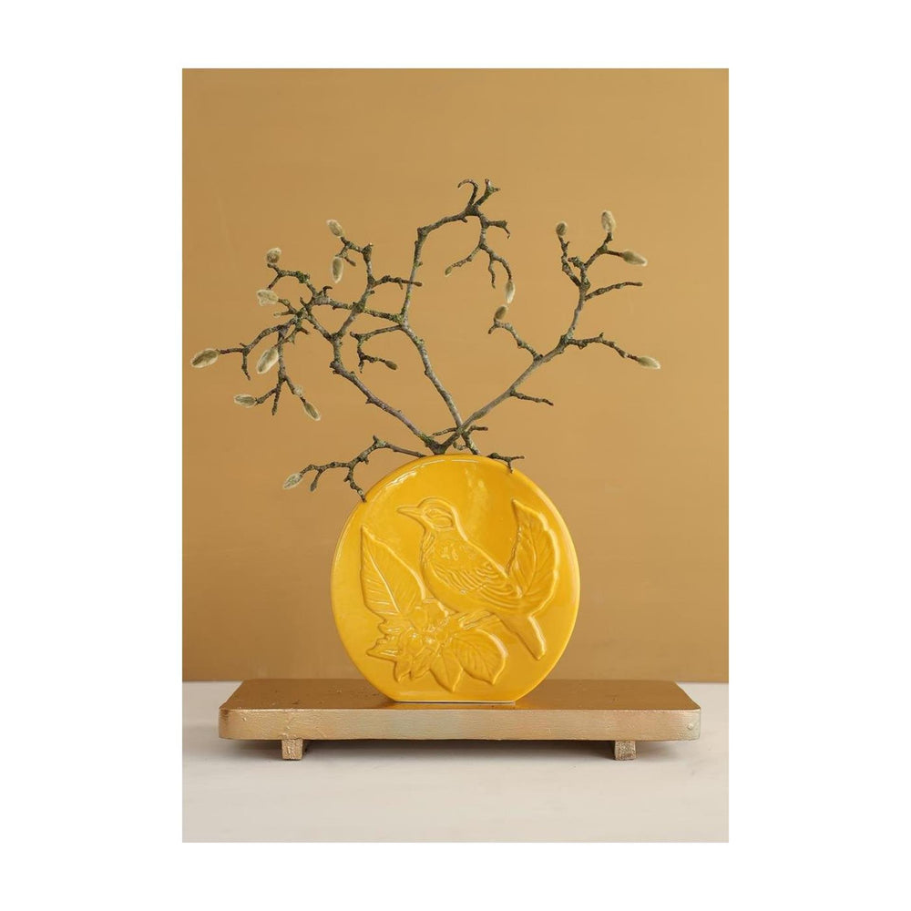 Ideas 4 seasons vaas bird mosterd ã˜6x20x20cm