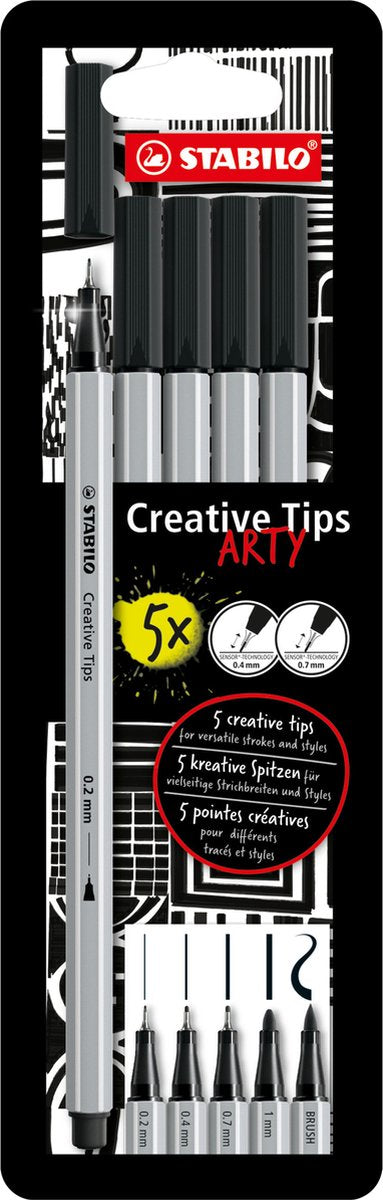 Stabilo creative tips arty pennen zwart - 5dlg