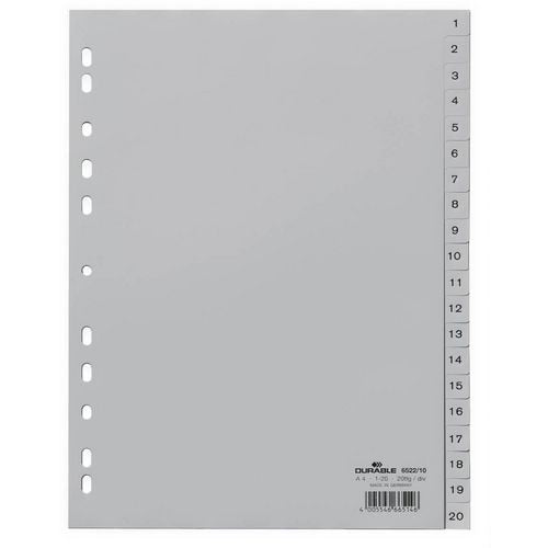 Tabbladen durable 6522 1-20 pp a4 215 230x297mm grijs