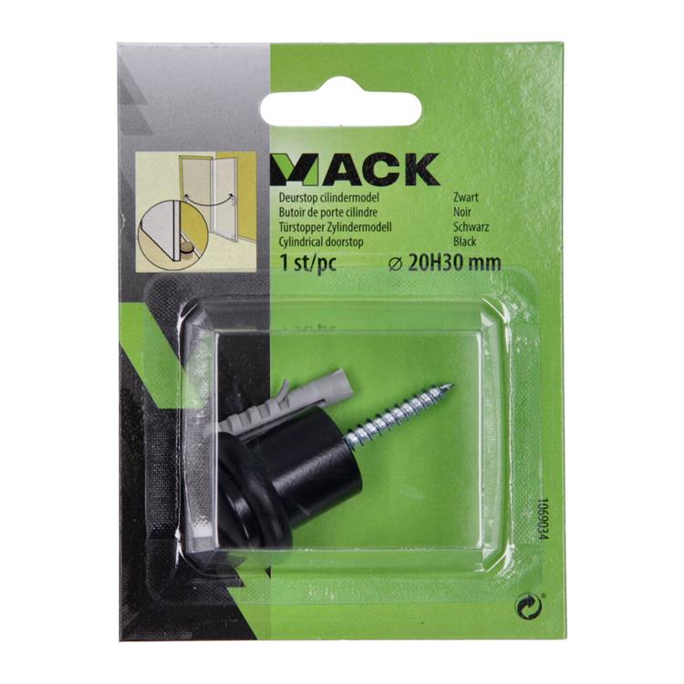 Mack 1069034 - deurstop cilindermodel zwart ø 20h30 mm 1 st pc | 6 stuks