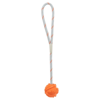 Trixie Ball on Rope Natural Rubber Floating Orange