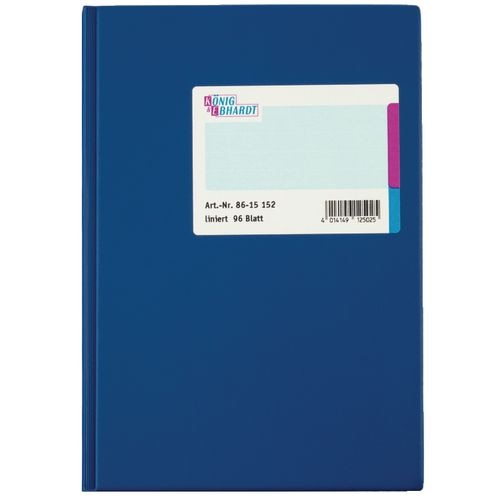 Kasboek könig ebhardt a5 148x210mm blauw gelinieerd 96 vel per boek