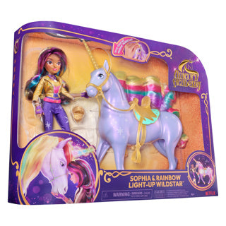 Unicorn academy - sophia regenboog lichtmagie wildstar - modepop met interactieve eenhoorn met licht geluid en muziek