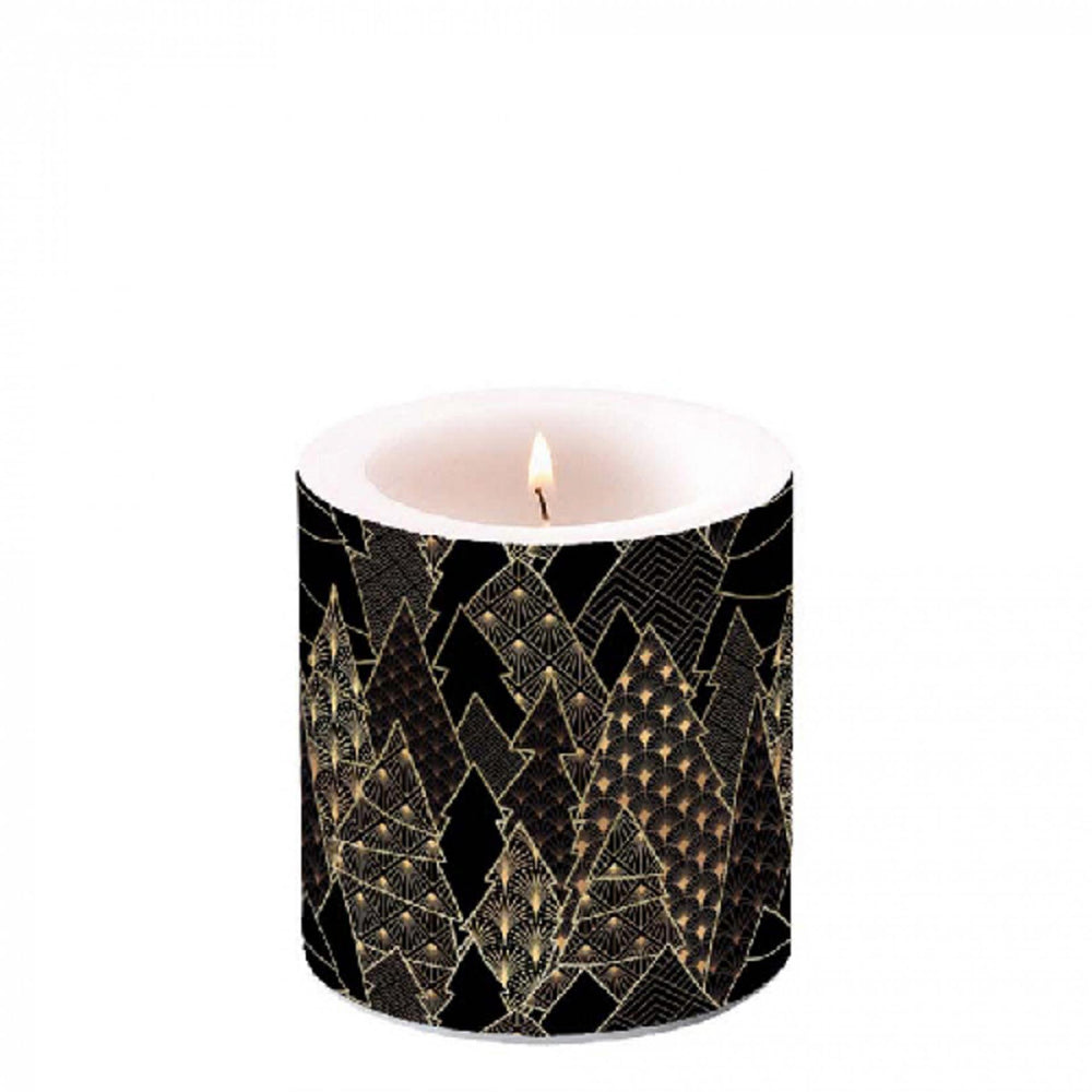 Ambiente kaars luxury trees- zwart -ø 7,5 - h 9 cm -paraffine - branduren â± 35 uren