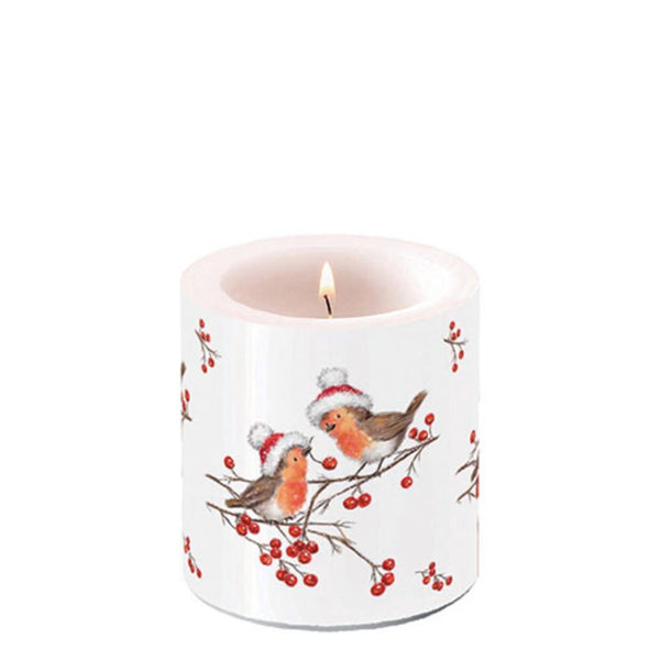 Ambiente kaars klein christmas robins white
