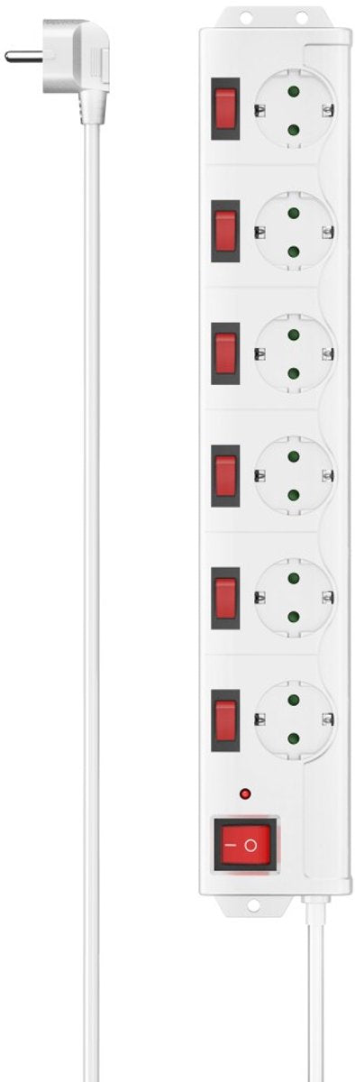 Hama stekkerdoos met schakelaar - 6-voudig - 1,4m kabel - met overspanningsbeveiliging - wit