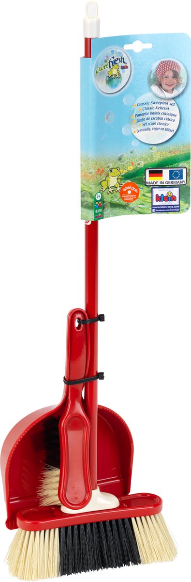 Klein toys pure fresh klassieke veegset - stoffer, blik en bezem - 61,5 cm lange steel - rood