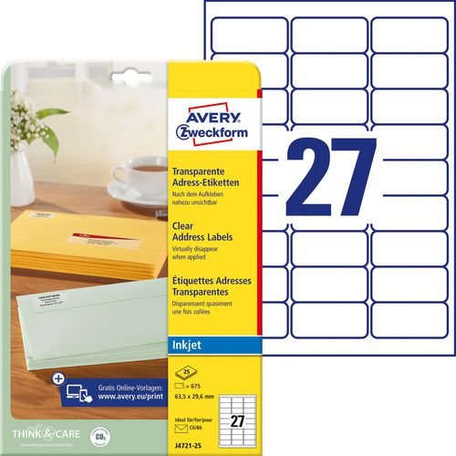 Inkjet adresetiketten avery 250 675 transparant