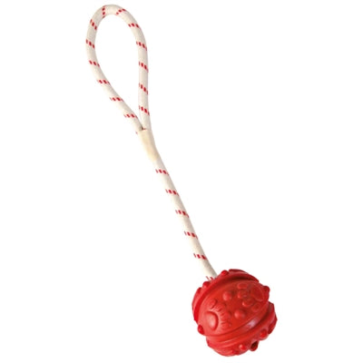 Trixie floating natural rubber ball on a rope lime green