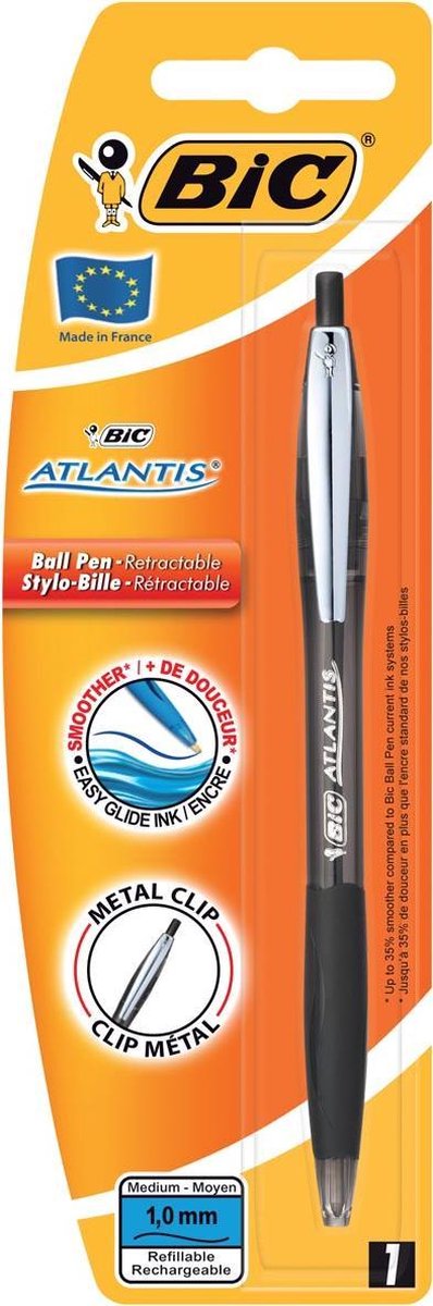 Bic balpen atlantis click zwart medium blister