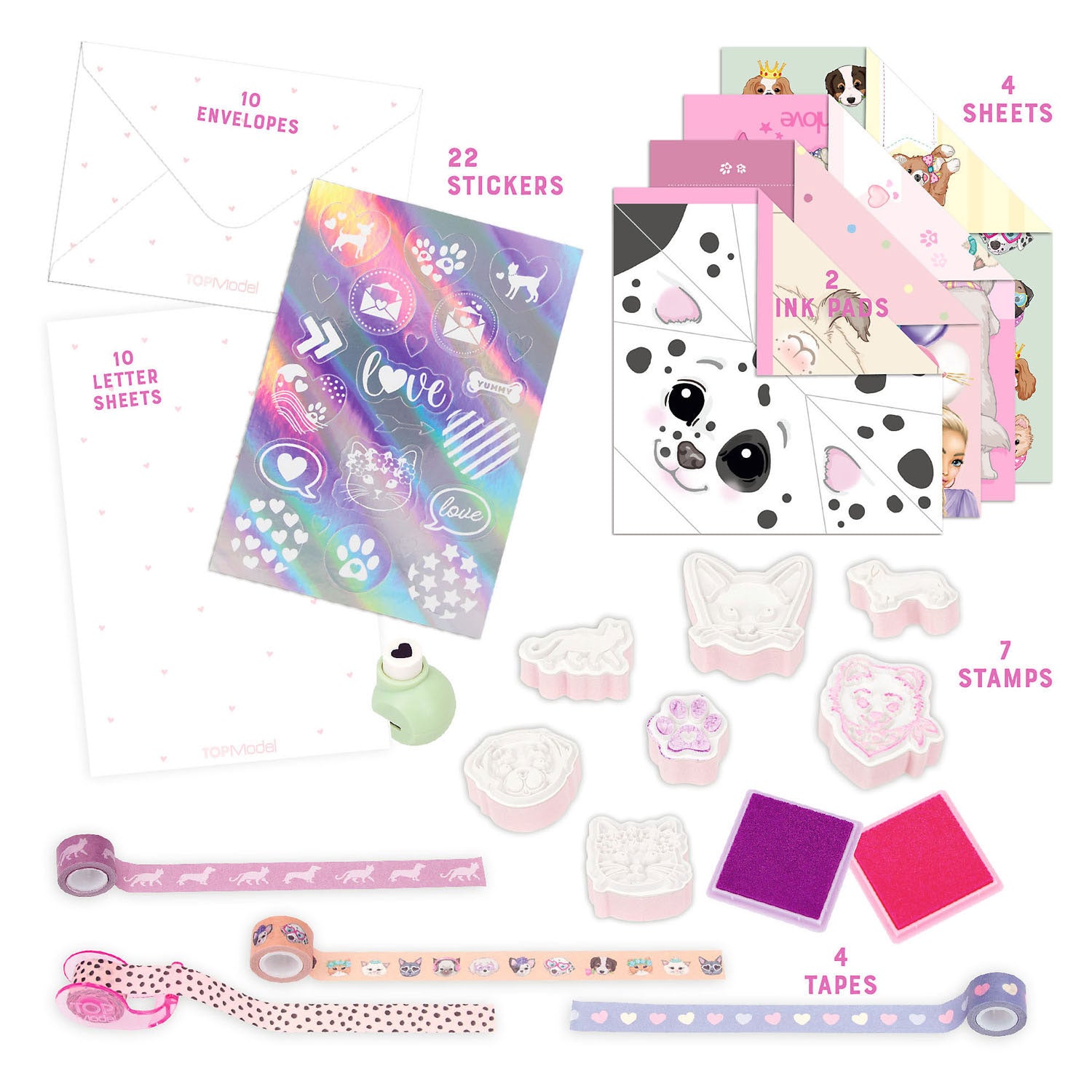 Topmodel liefdesbriefset poesje en hondje