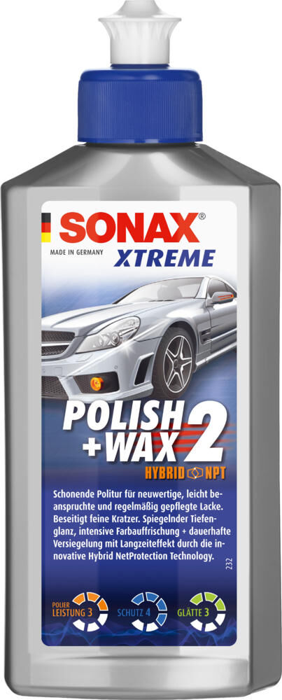 Sonax auto polijstmiddel xtreme polish+wax 2 hybrid npt polish wax 2 nanopro xtreme 250 ml