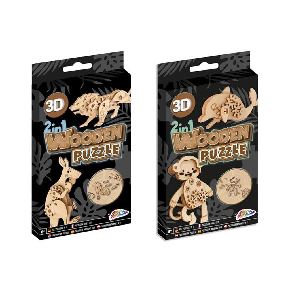 Grafix 2-in-1 houten 3d dierenpuzzels