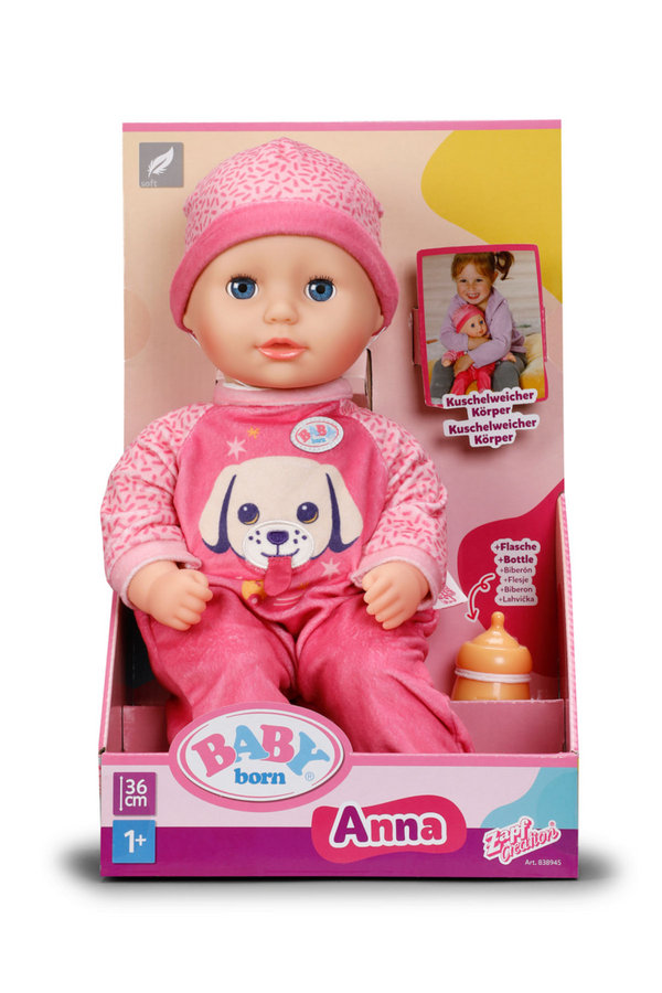 Baby born babypop anna pink 36cm met slaapogen en flesje.