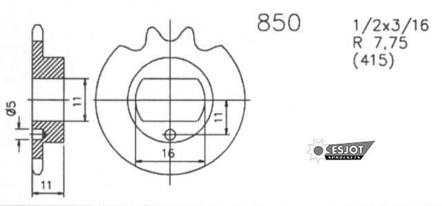 Esjot voortandwiel 0850 sprocket 415 14z standard