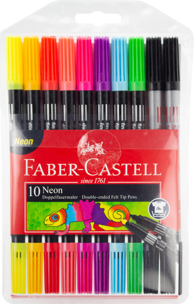 Faber castell fc-151109 viltstiften duo neonkleuren in etui 10 stuks