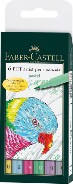 Faber castell fc-167163 tekenstift faber-castell pitt artist pen penseel etui a 6 stuks pastel