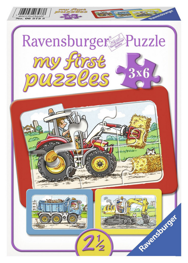 Ravensburger graafmachine, tractor en kiepauto- my first puzzels -3x6 stukjes - kinderpuzzel