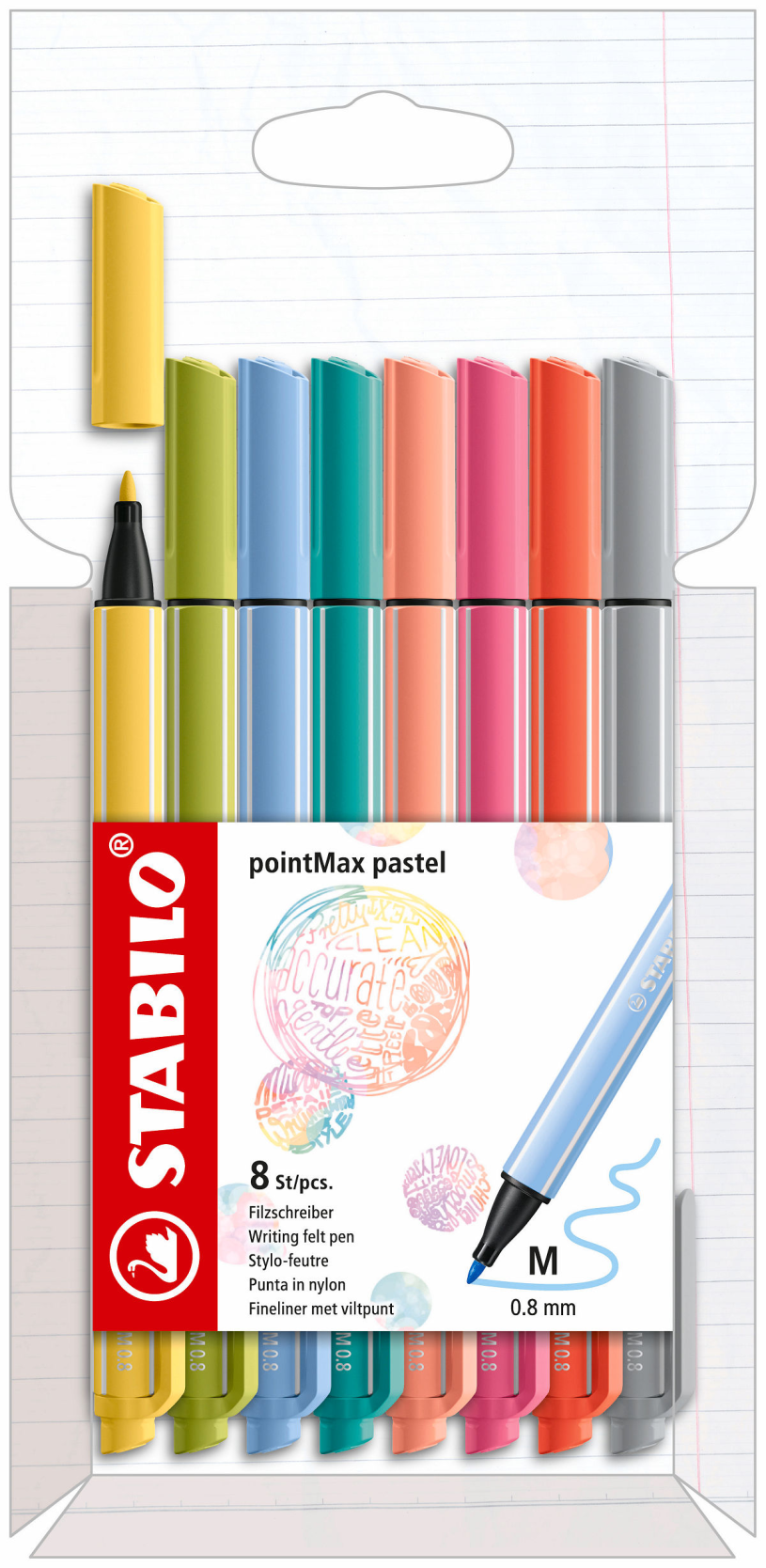 Stabilo pointmax pastel - hardtip fineliner - set met 8 stuks